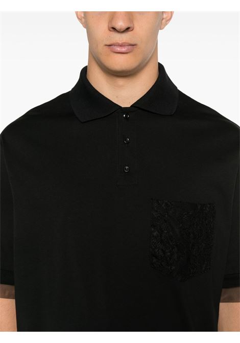 Black corded lace-detail polo shirt Simone Rocha - men SIMONE ROCHA | 52970553BLK